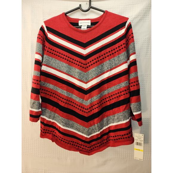 Alfred Dunner Women's Blouse Med Chevron Textured Color block Asymmetrical Hem - Picture 2 of 8